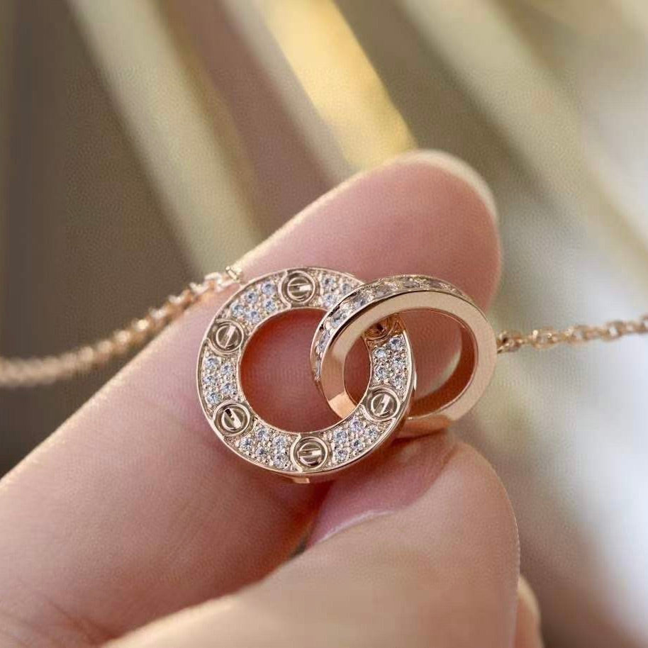 [⭐moonlume]LOVE 7.6MM NECKLACE ROSE GOLD AND SILVER  FULL DIAMOND