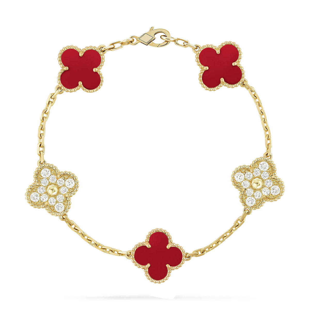 [⭐moonlume] CLOVER 5 MOTIF RED CORNELIAN BRACELET COLLECTION