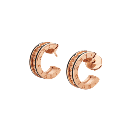 [⭐moonlume]ZERO 1 ROCK PINK GOLD EARRINGS WITH STUDDED SPIRAL AND BLACK CERAMIC