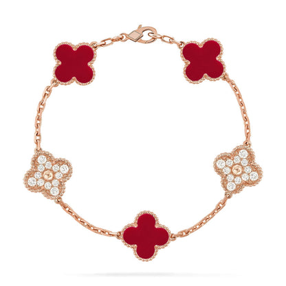 [⭐moonlume] CLOVER 5 MOTIF RED CORNELIAN BRACELET COLLECTION