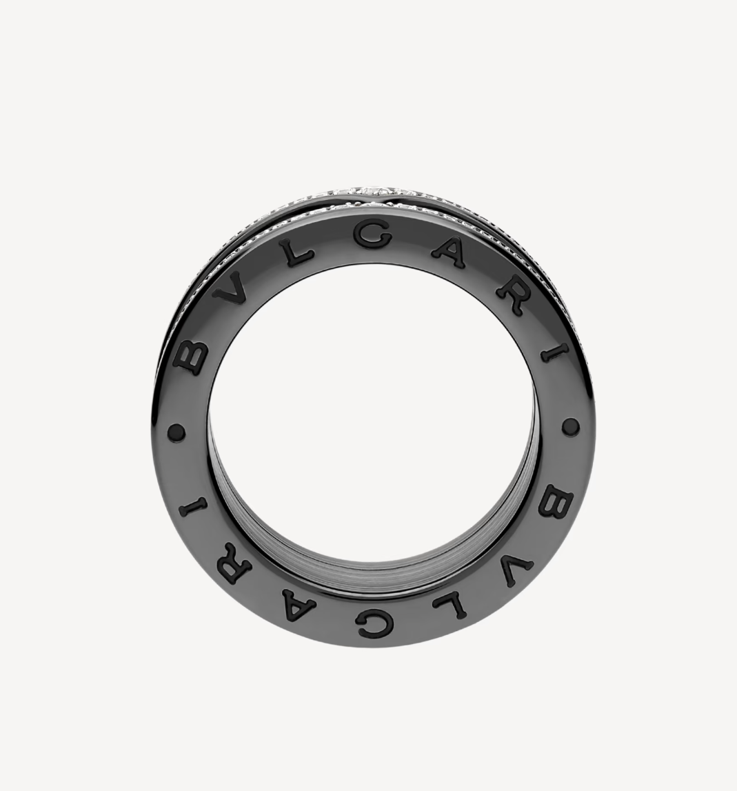 [⭐moonlume]ZERO 1 ROCK FOUR-BAND BLACK CERAMIC WITH STUDDED SPIRAL AND PAVED DIAMONDS RING