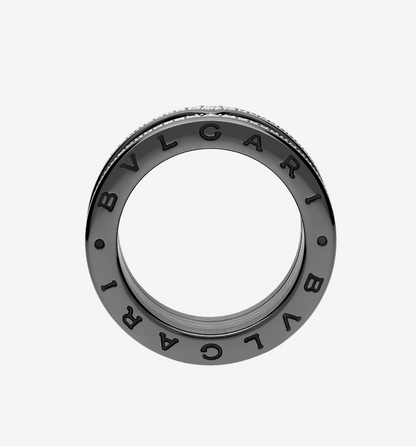 [⭐moonlume]ZERO 1 ROCK FOUR-BAND BLACK CERAMIC WITH STUDDED SPIRAL AND PAVED DIAMONDS RING