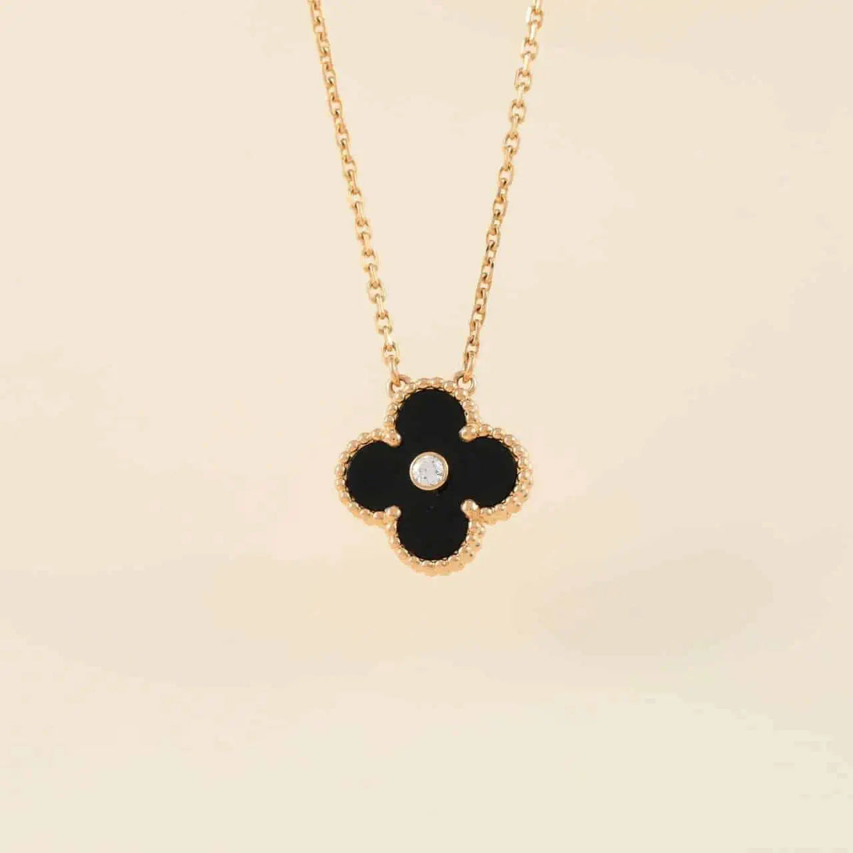 [⭐moonlume]CLOVER 15MM DIAMOND ONYX NECKLACE