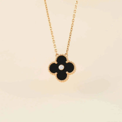 [⭐moonlume]CLOVER 15MM DIAMOND ONYX NECKLACE