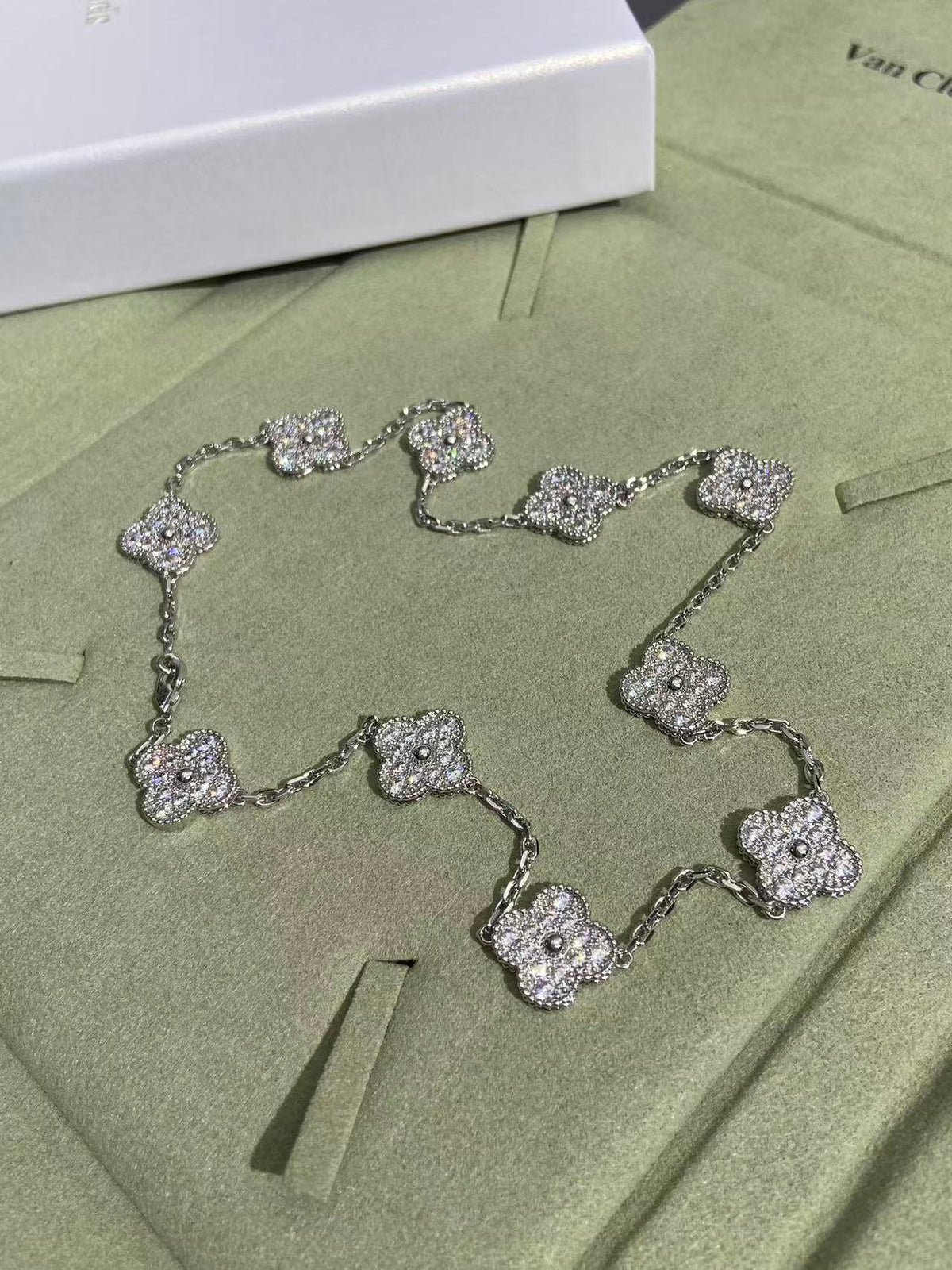 [⭐moonlume]CLOVER 10 MOTIFS  FULL DIAMOND NECKLACE