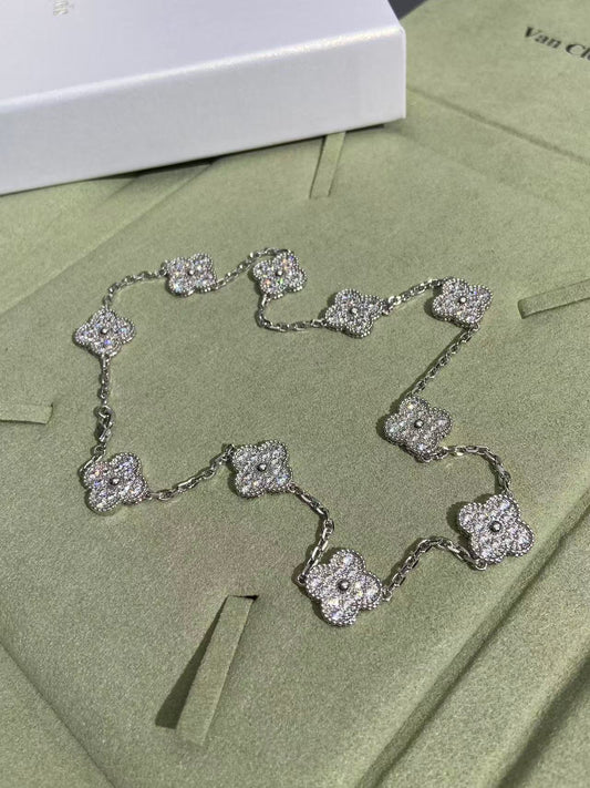 [⭐moonlume]CLOVER 10 MOTIFS  FULL DIAMOND NECKLACE