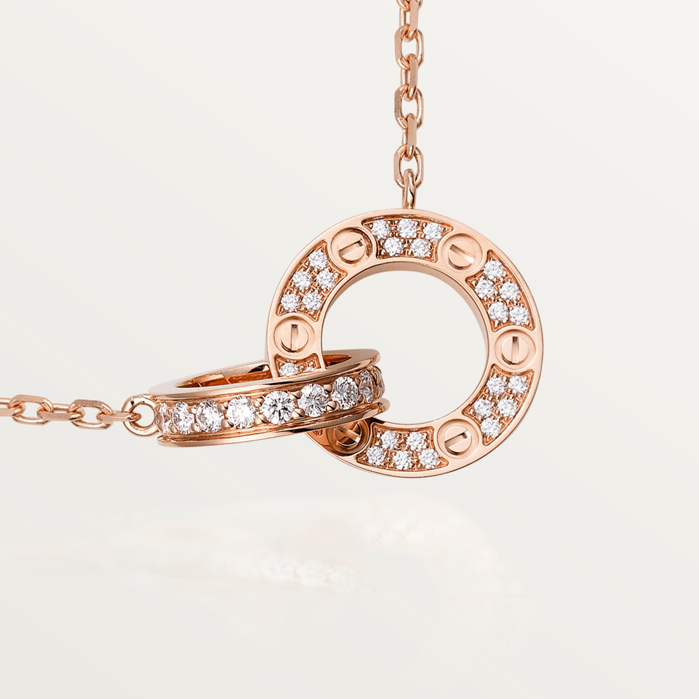 [⭐moonlume]LOVE 7.6MM NECKLACE ROSE GOLD AND SILVER  FULL DIAMOND