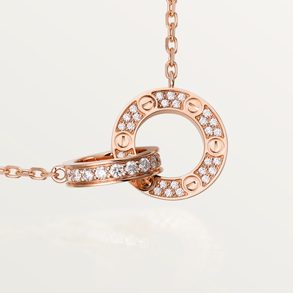 [⭐moonlume]LOVE 7.6MM NECKLACE ROSE GOLD AND SILVER  FULL DIAMOND