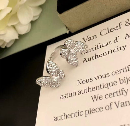 [⭐moonlume]TWIN SILVER BUTTERFLY DIAMOND RING