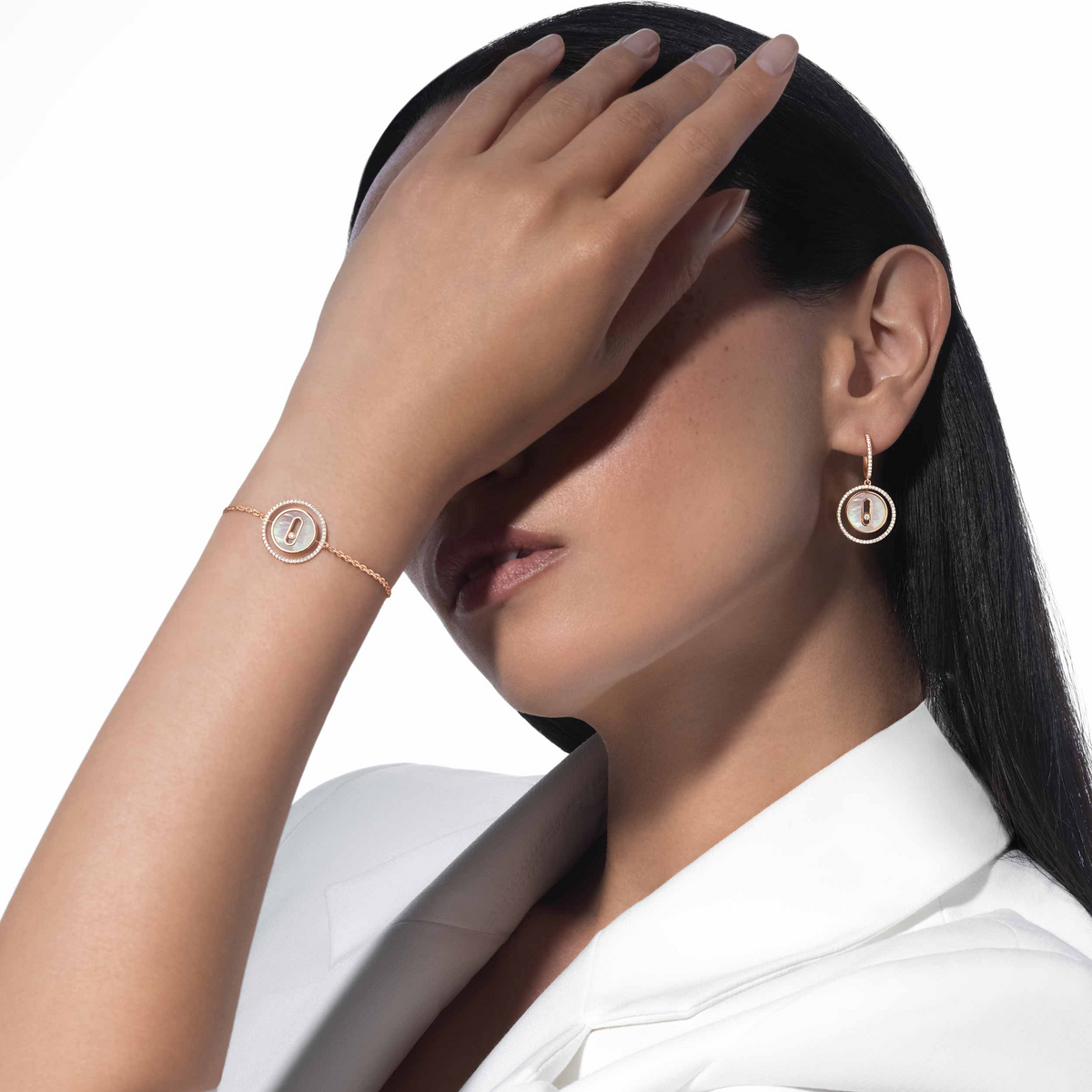 [⭐moonlume]Demo MOVE WHITE MOTHER OF PEARL PINK GOLD DIAMOND BRACELET