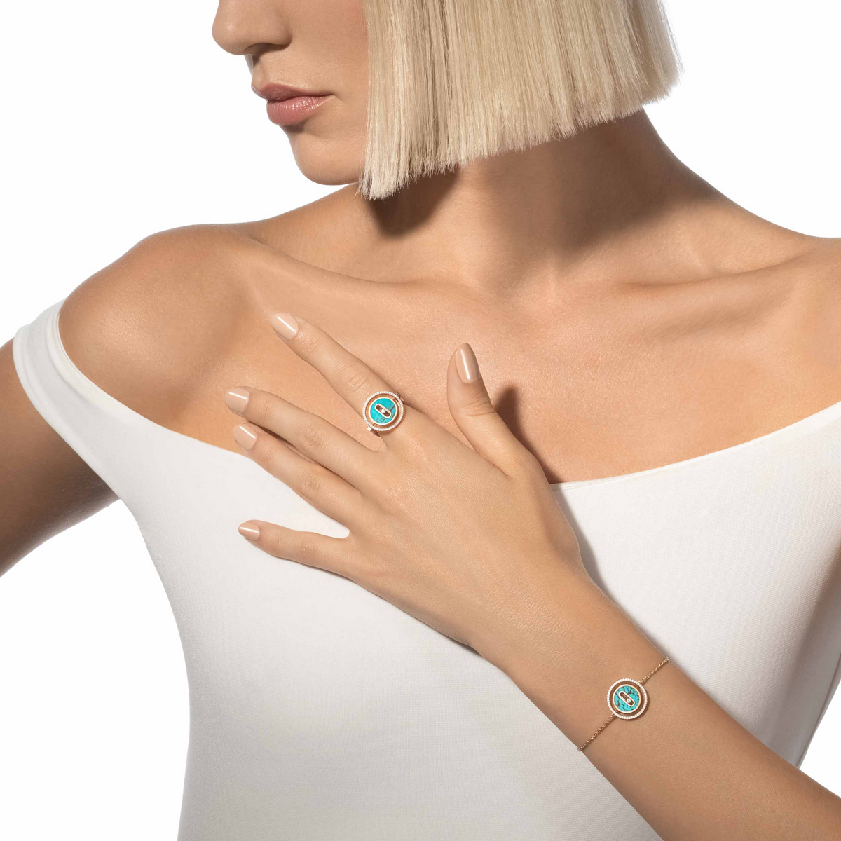[⭐moonlume]Demo MOVE TURQUOISE PINK GOLD DIAMOND BRACELET