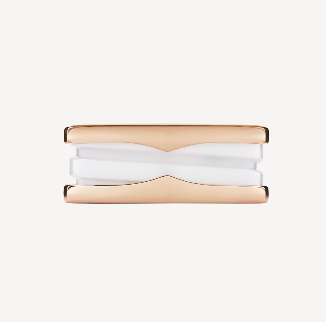 [⭐moonlume]ZERO 1 TWO-BAND LOOPS AND WHITE CERAMIC SPIRAL PINK GOLD RING