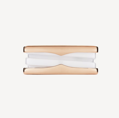 [⭐moonlume]ZERO 1 TWO-BAND LOOPS AND WHITE CERAMIC SPIRAL PINK GOLD RING