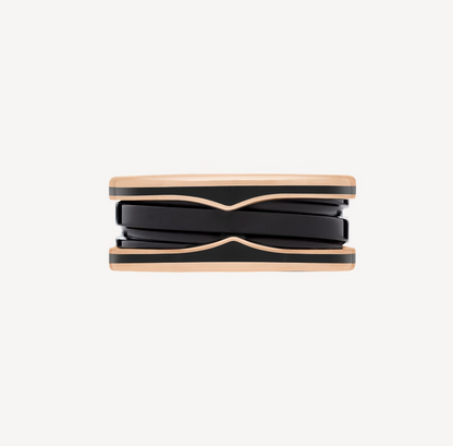 [⭐moonlume]ZERO 1 TWO-BAND WITH MATTE BLACK CERAMIC PINK GOLD RING