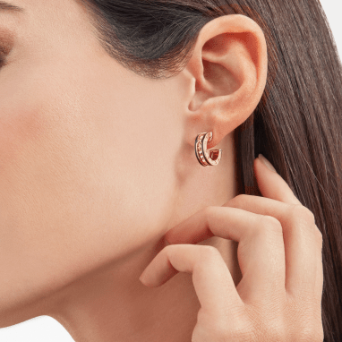 [⭐moonlume]ZERO 1 ROCK PINK GOLD EARRINGS WITH STUDDED SPIRAL AND BLACK CERAMIC