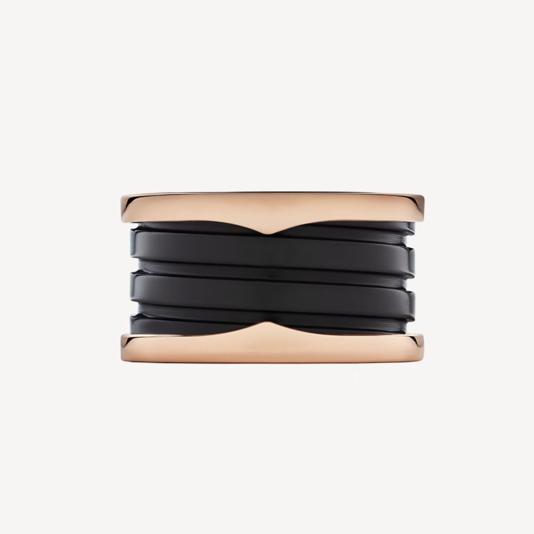 [⭐moonlume]ZERO 1 FOUR-BAND LOOPS AND BLACK CERAMIC SPIRAL PINK GOLD RING