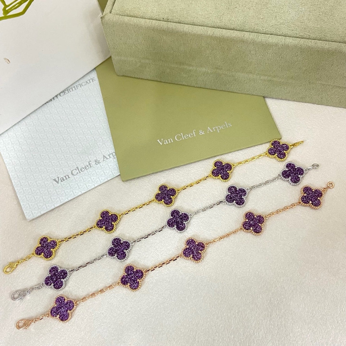 [⭐moonlume]NEW PURPLE SAND-GOLD FOUR-LEAF CLOVER 5-FLOWER BRACELET