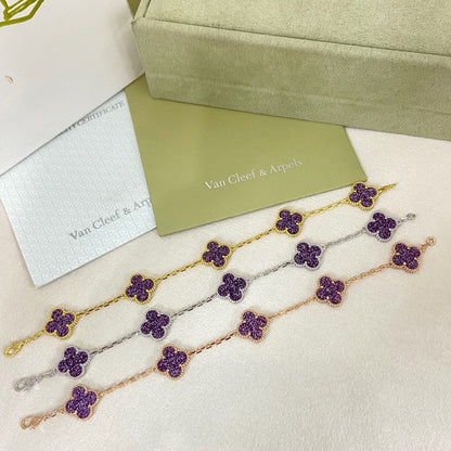 [⭐moonlume]NEW PURPLE SAND-GOLD FOUR-LEAF CLOVER 5-FLOWER BRACELET