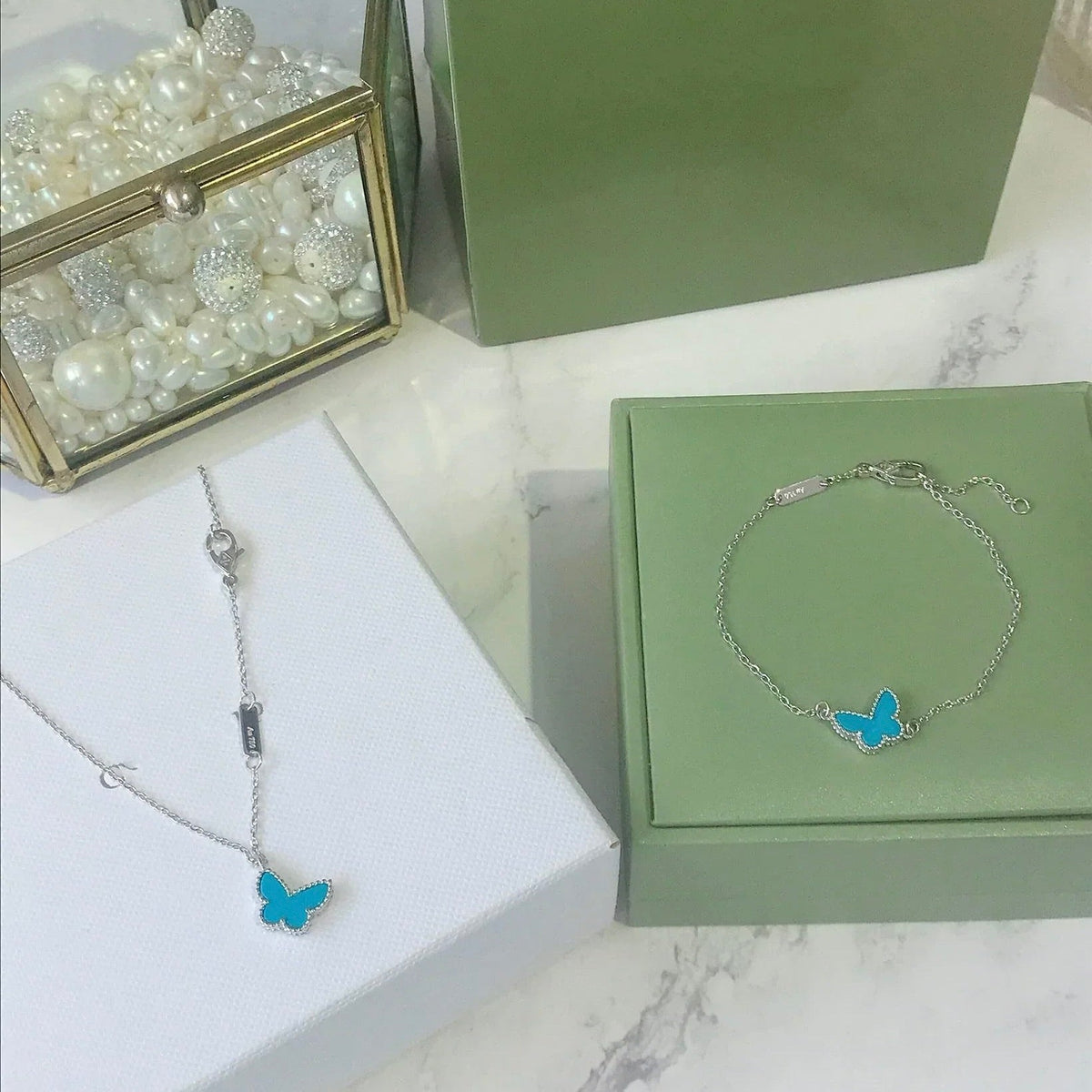 [⭐moonlume]BUTTERFLY TURQUOISE BUTTERFLY BRACELET SILVER