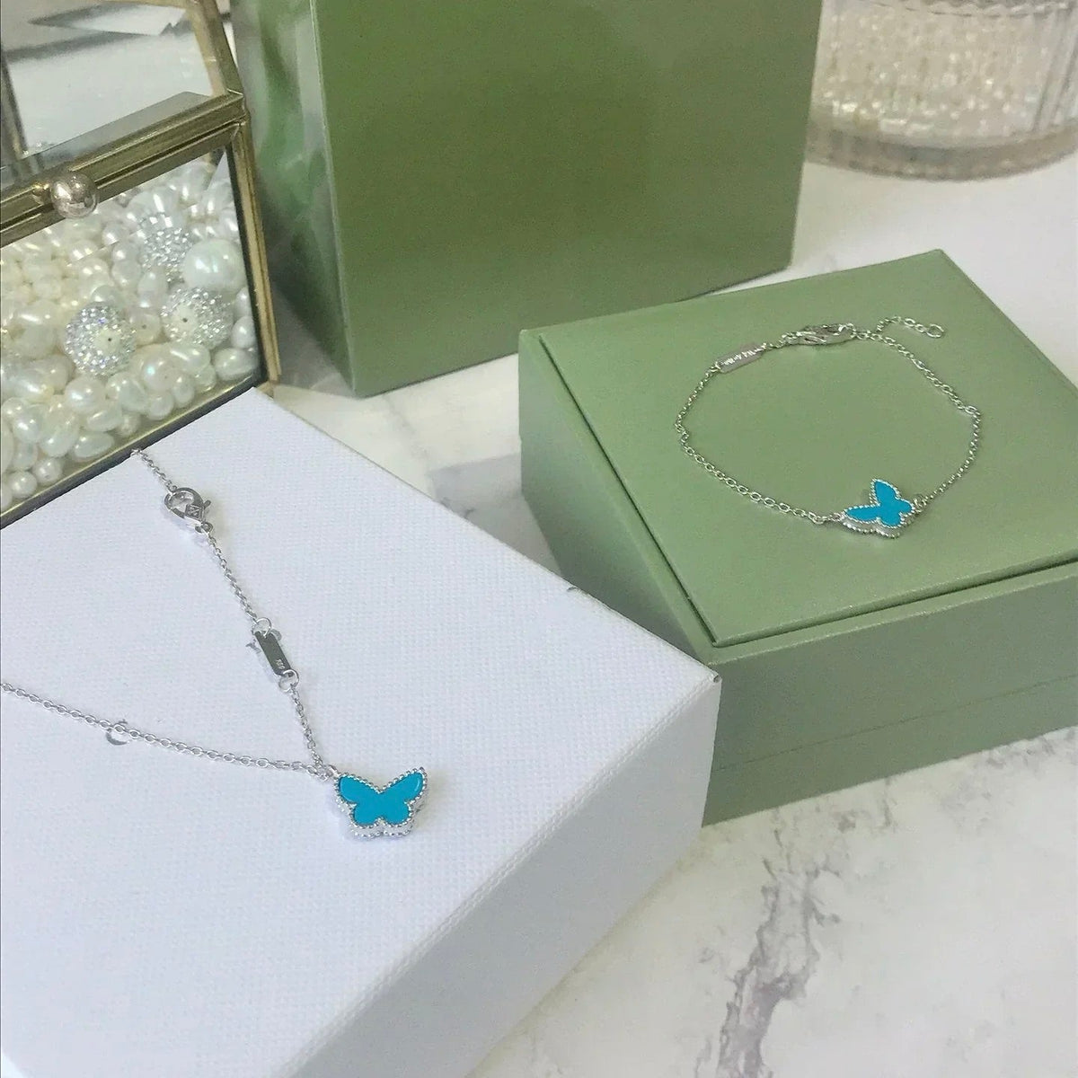 [⭐moonlume]BUTTERFLY TURQUOISE BUTTERFLY BRACELET SILVER