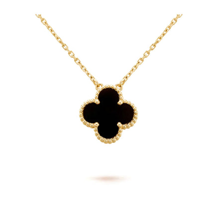 [⭐moonlume]CLOVER 15MM BLACK ONYX SINGLE FLOWER NECKLACE