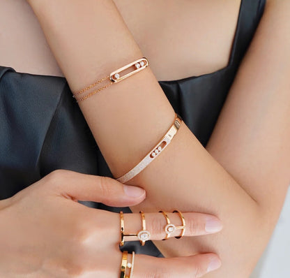 [⭐moonlume]Move Noa Rose Gold Pavé Diamond Bangle Bracelet