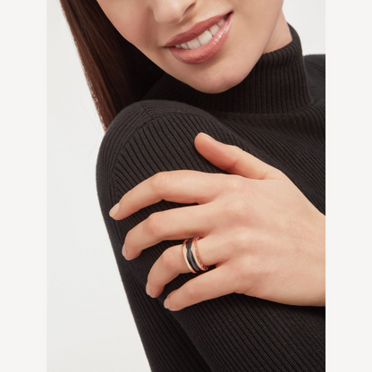 [⭐moonlume]ZERO 1 TWO-BAND LOOPS AND BLACK CERAMIC PINK GOLD RING