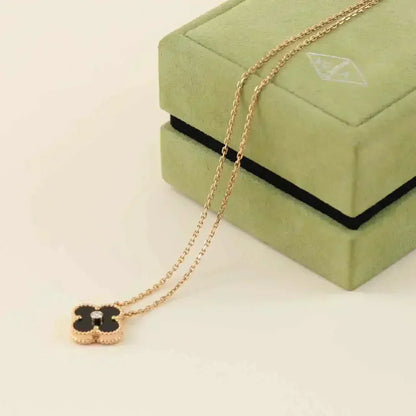 [⭐moonlume]CLOVER 15MM DIAMOND ONYX NECKLACE