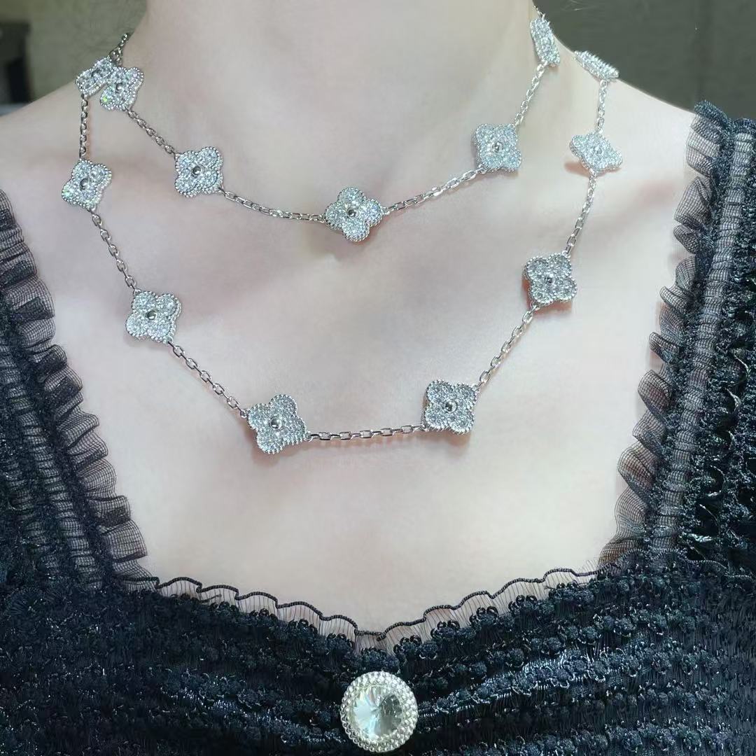 [⭐moonlume]CLOVER 20 MOTIFS FULL-DIAMOND NECKLACE