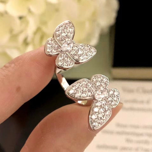 [⭐moonlume]TWIN SILVER BUTTERFLY DIAMOND RING