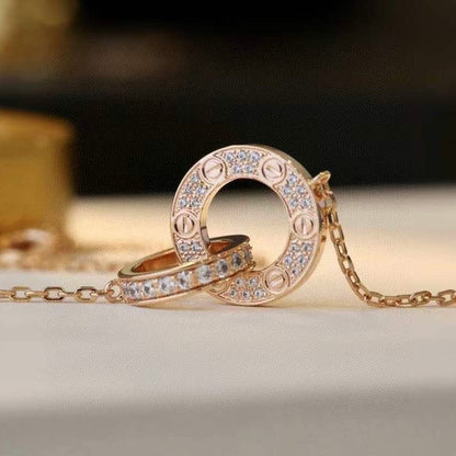 [⭐moonlume]LOVE 7.6MM NECKLACE ROSE GOLD AND SILVER  FULL DIAMOND
