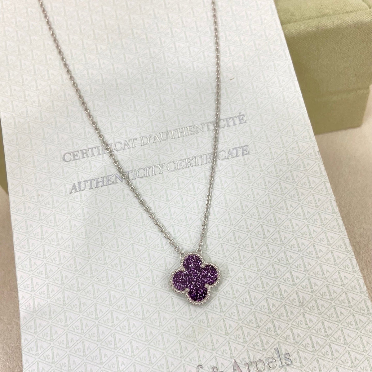 [⭐moonlume]NEW 15MM PURPLE SAND-GOLD FOUR-LEAF CLOVER NECKLACE