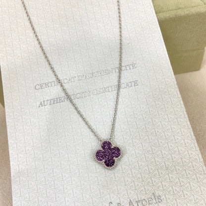 [⭐moonlume]NEW 15MM PURPLE SAND-GOLD FOUR-LEAF CLOVER NECKLACE