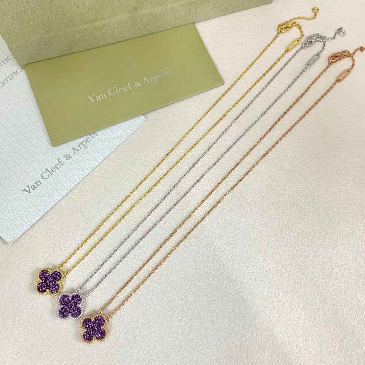 [⭐moonlume]NEW 15MM PURPLE SAND-GOLD FOUR-LEAF CLOVER NECKLACE