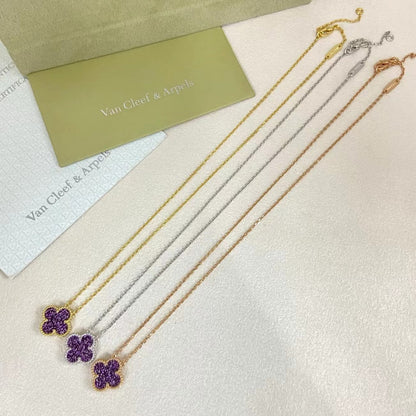 [⭐moonlume]NEW 15MM PURPLE SAND-GOLD FOUR-LEAF CLOVER NECKLACE