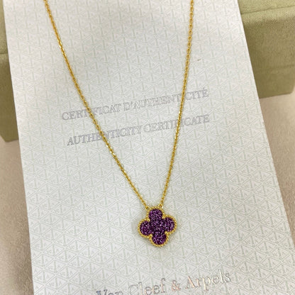 [⭐moonlume]NEW 15MM PURPLE SAND-GOLD FOUR-LEAF CLOVER NECKLACE