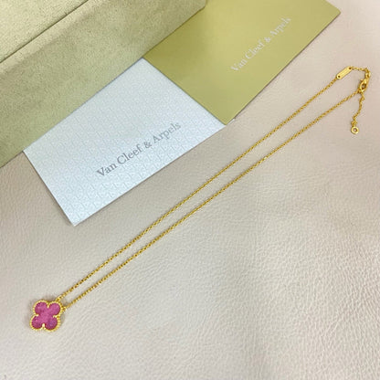 [⭐moonlume]15MM BUBBLE PINK ENAMEL SINGLE-FLOWER FOUR-LEAF CLOVER NECKLACE