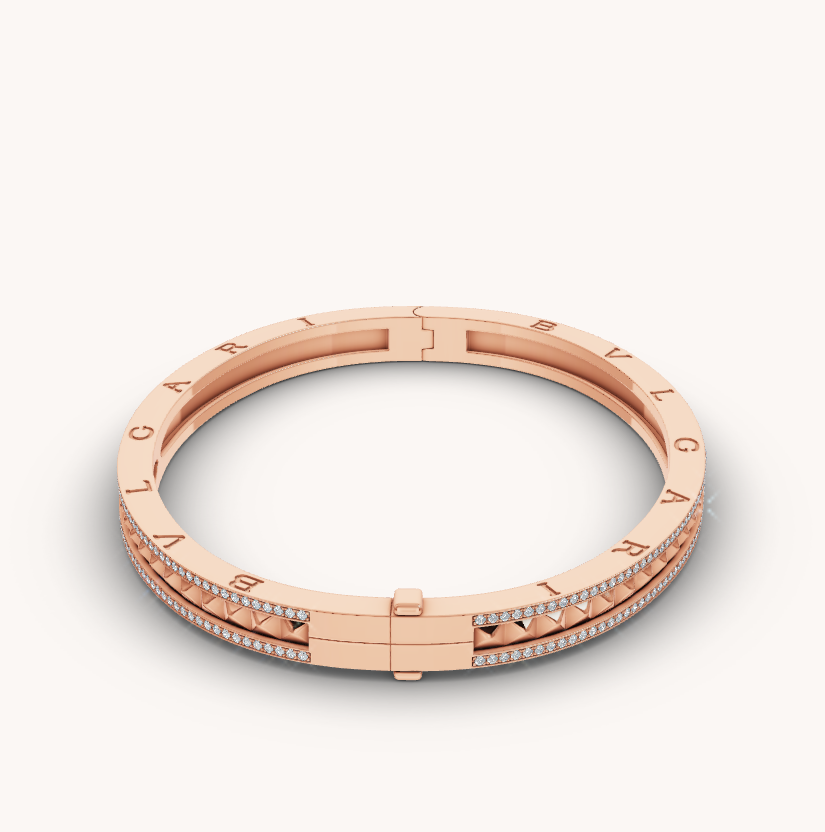 [⭐moonlume]ZERO 1 SPIRAL AND PAVED DIAMOND PINK GOLD BRACELET