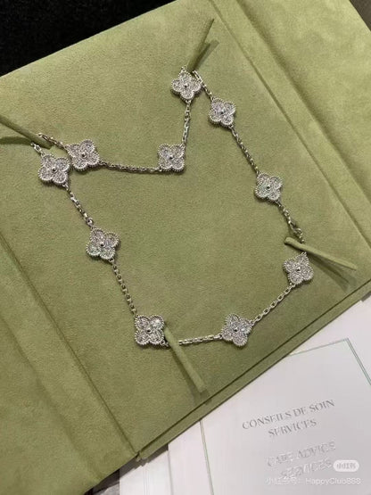 [⭐moonlume]CLOVER 10 MOTIFS  FULL DIAMOND NECKLACE