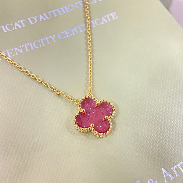 [⭐moonlume]15MM BUBBLE PINK ENAMEL SINGLE-FLOWER FOUR-LEAF CLOVER NECKLACE
