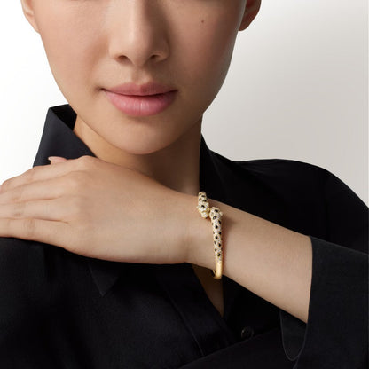 [⭐moonlume]PANTHERE DOUBLE HEADED HALF DIAMOND OPEN BRACELET