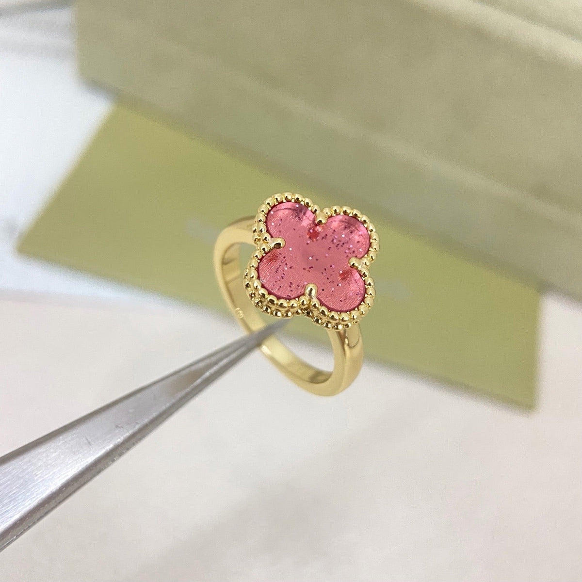 [⭐moonlume]NEW ROSE QUARTZ FOUR-LEAF CLOVER RING
