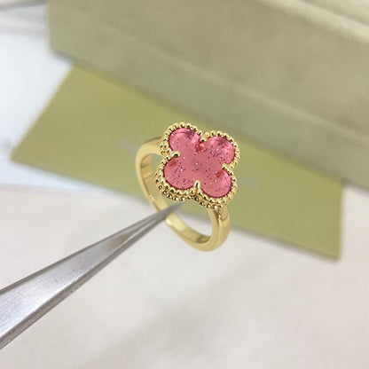 [⭐moonlume]NEW ROSE QUARTZ FOUR-LEAF CLOVER RING
