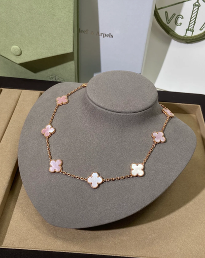 [⭐moonlume Jewellery] Pink Necklace with Ten Clover Designs