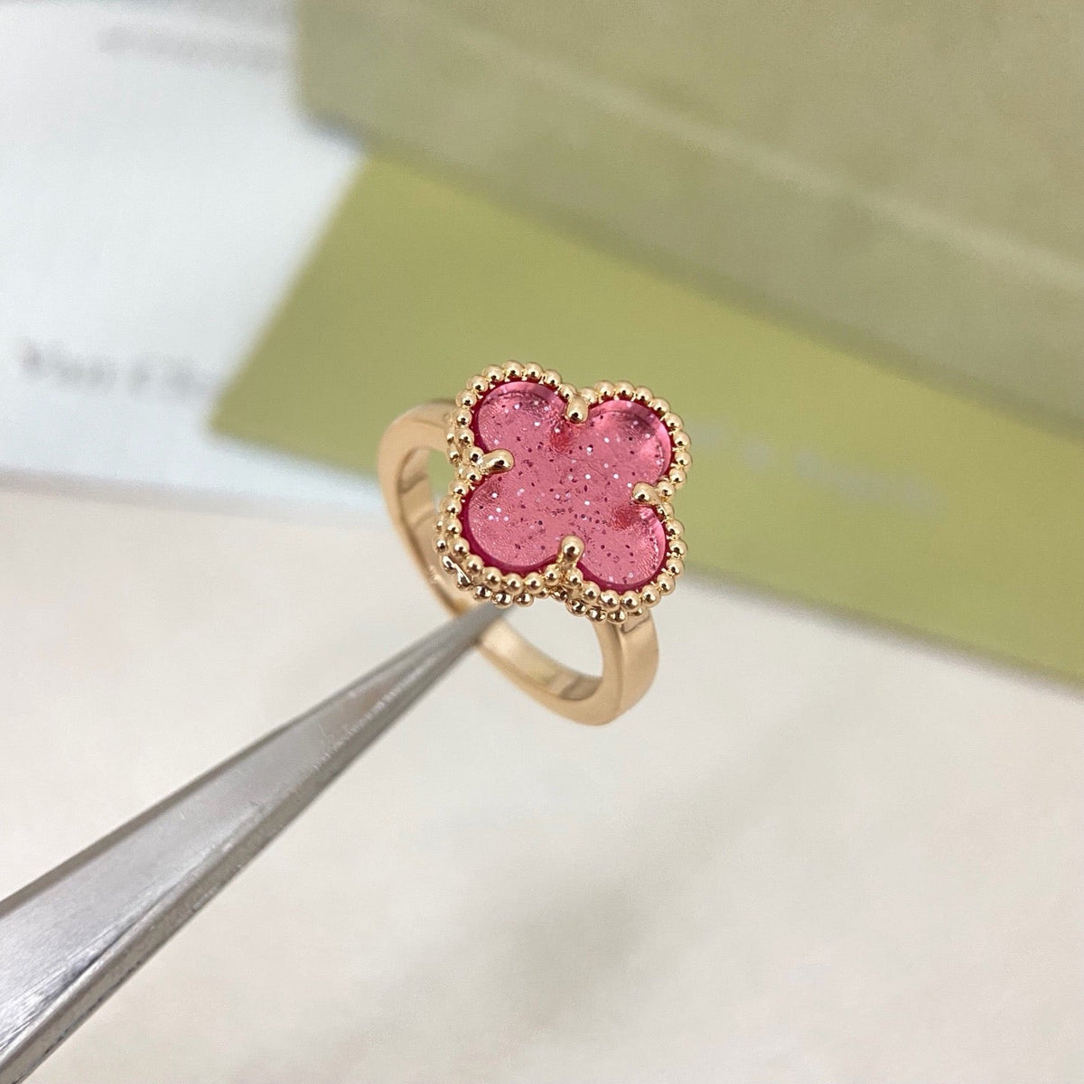 [⭐moonlume]NEW ROSE QUARTZ FOUR-LEAF CLOVER RING