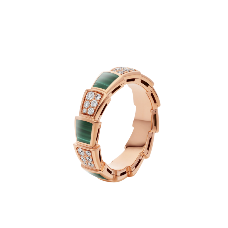 [⭐moonlume]SERPENTI RING PINK GOLD MALACHITE DIAMOND PAVED 4MM