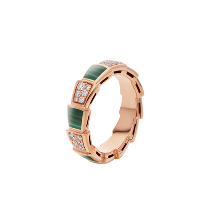 [⭐moonlume]SERPENTI RING PINK GOLD MALACHITE DIAMOND PAVED 4MM