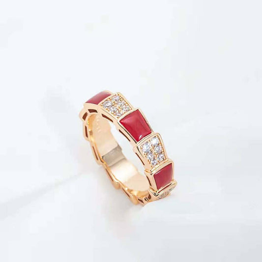 [⭐moonlume]SERPENTI RING PINK GOLD CARNELIAN DIAMOND PAVED 4MM