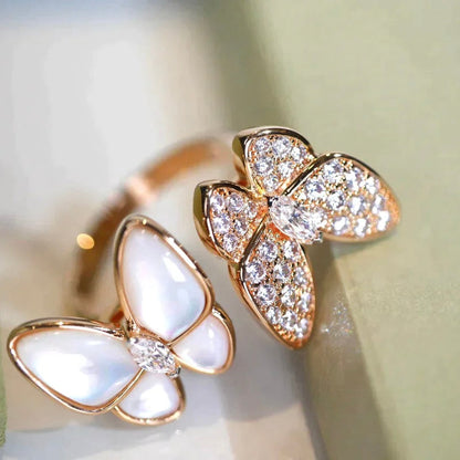 [⭐moonlume]TWIN BUTTERFLY DIAMOND MOP RING