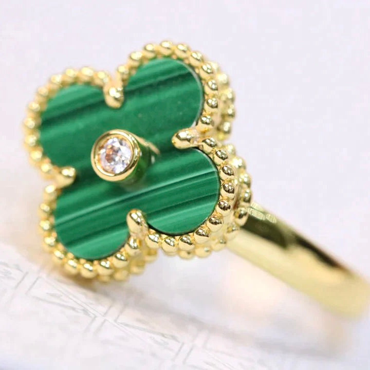 [⭐moonlume]CLOVER MALACHITE RING GOLD DIAMOND